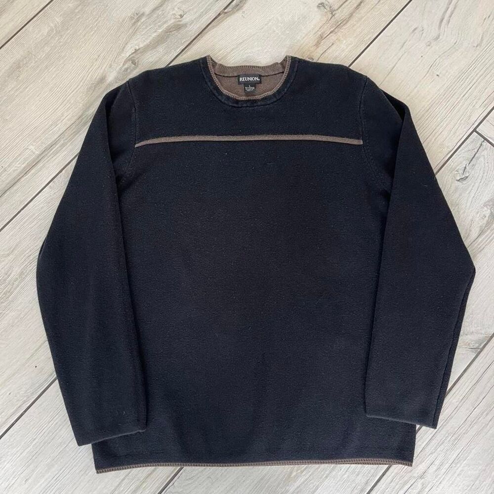 Reunion Men's Y2K Knit Black and Brown Sweater